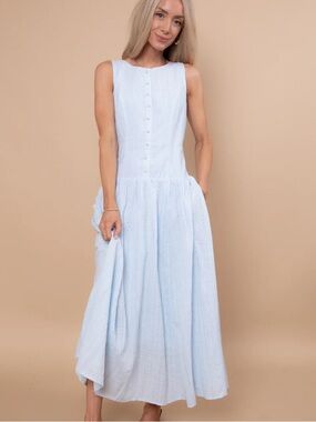 Blue eyelet drop waist dress